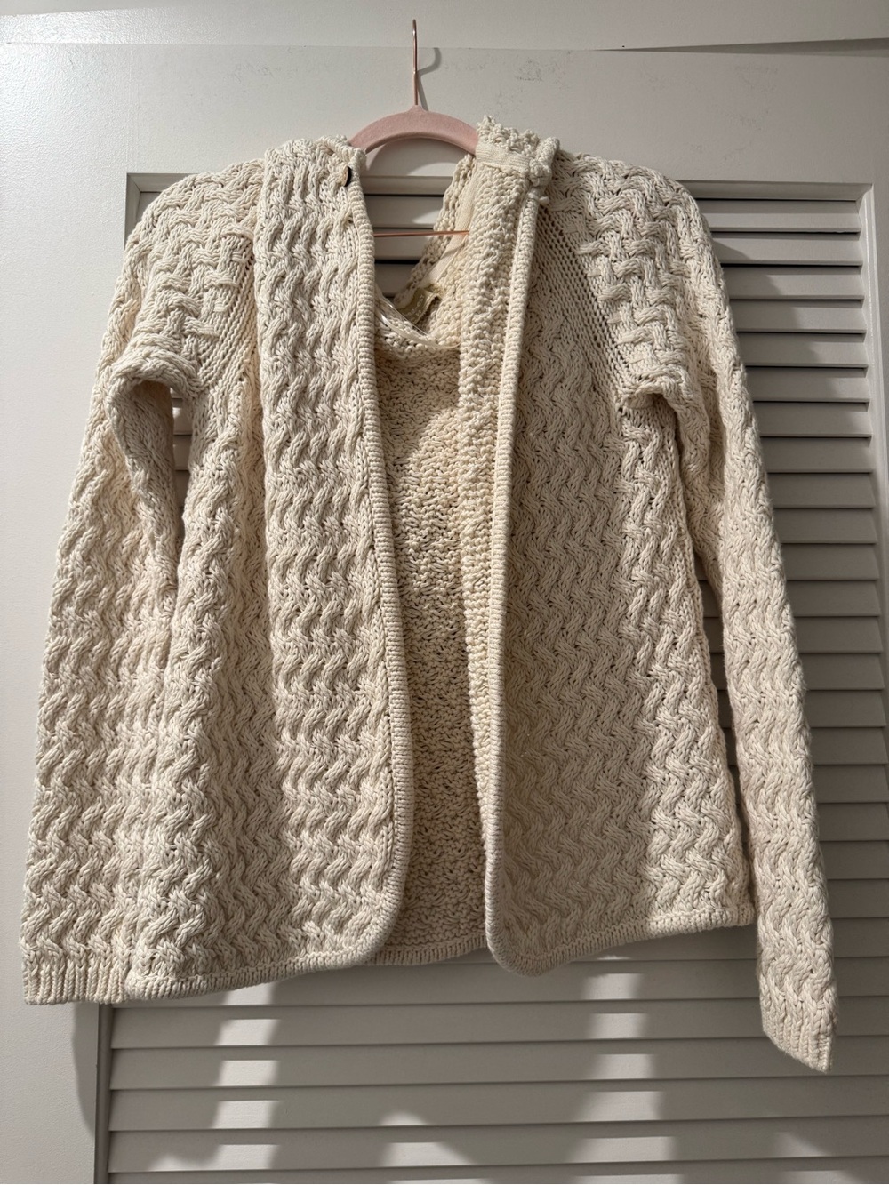 Free People Cream Cable Knit Hooded Cardigan Sweater